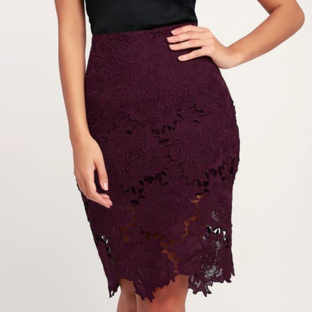 Lulus plum lace midi pencil skirt